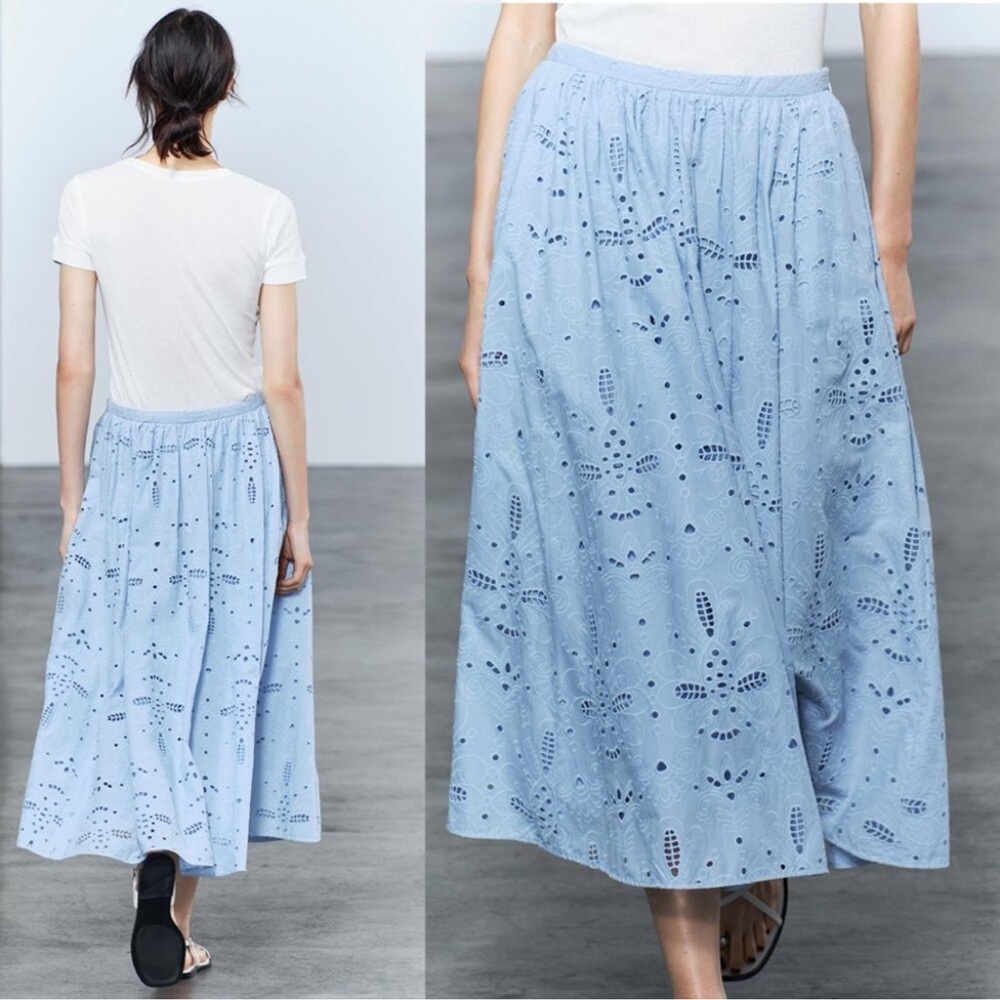 ZARA falda Cutout Eyelet Embroidered Skirt - Picture 2 of 3